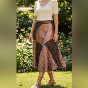 Melanie Lyne Metallic Crinkle Skirt Bronze Brown Patchwork Size 6